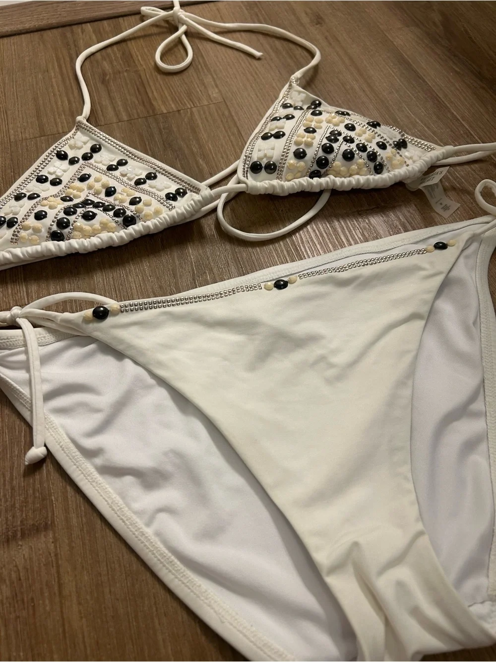 Victoria’s Secret White Beaded Triangle Bikini Set